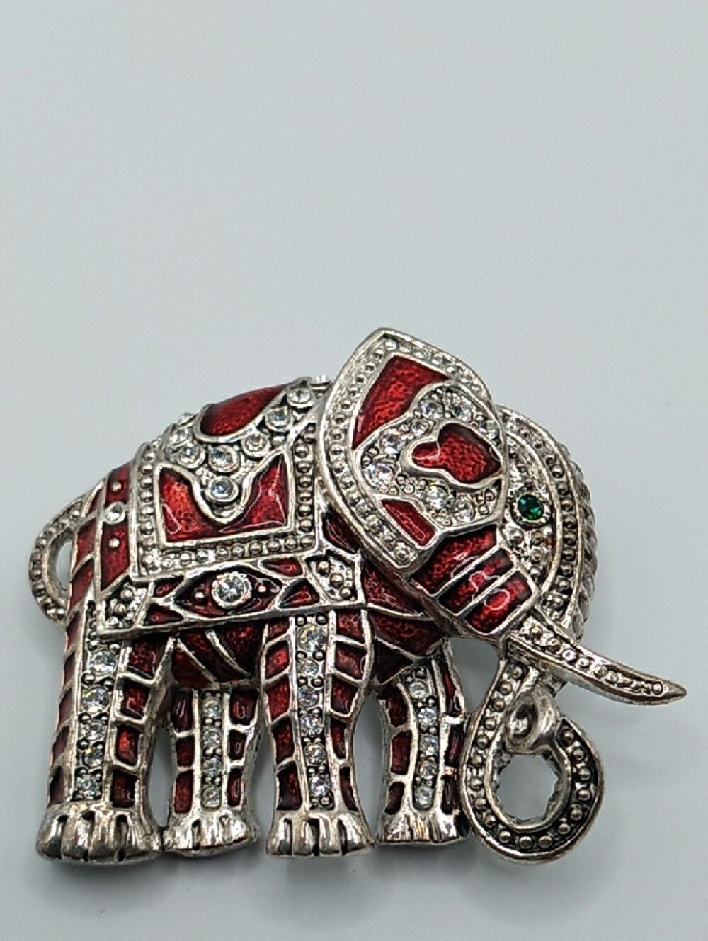 Vintage Red Enamel & Rhinestone Jeweled Elephant Brooch (S1) - Picture 7 of 11